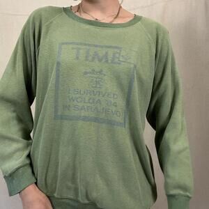 Vintage 80s Olympics WOLGA ’84 in Sarajevo olympics Green Crewneck Sweatshirt